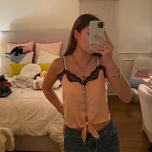 adorable pink and black trim lace top